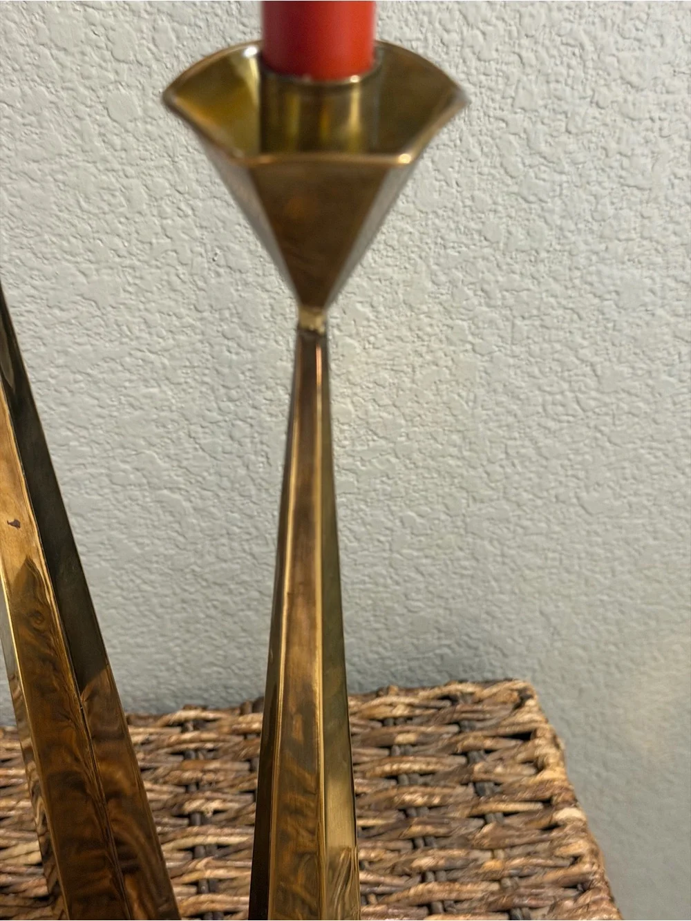 Vintage Mid Century Mexican Candlesticks 19.5 & 15” Brass Tin Pair Weighted Sand